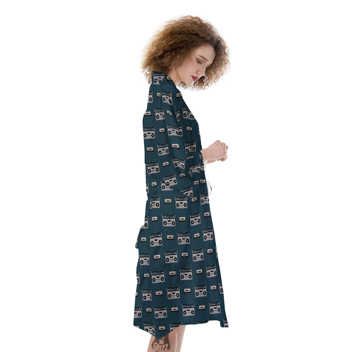 Boombox And Cassette Tape Print Pattern Kimono-grizzshop