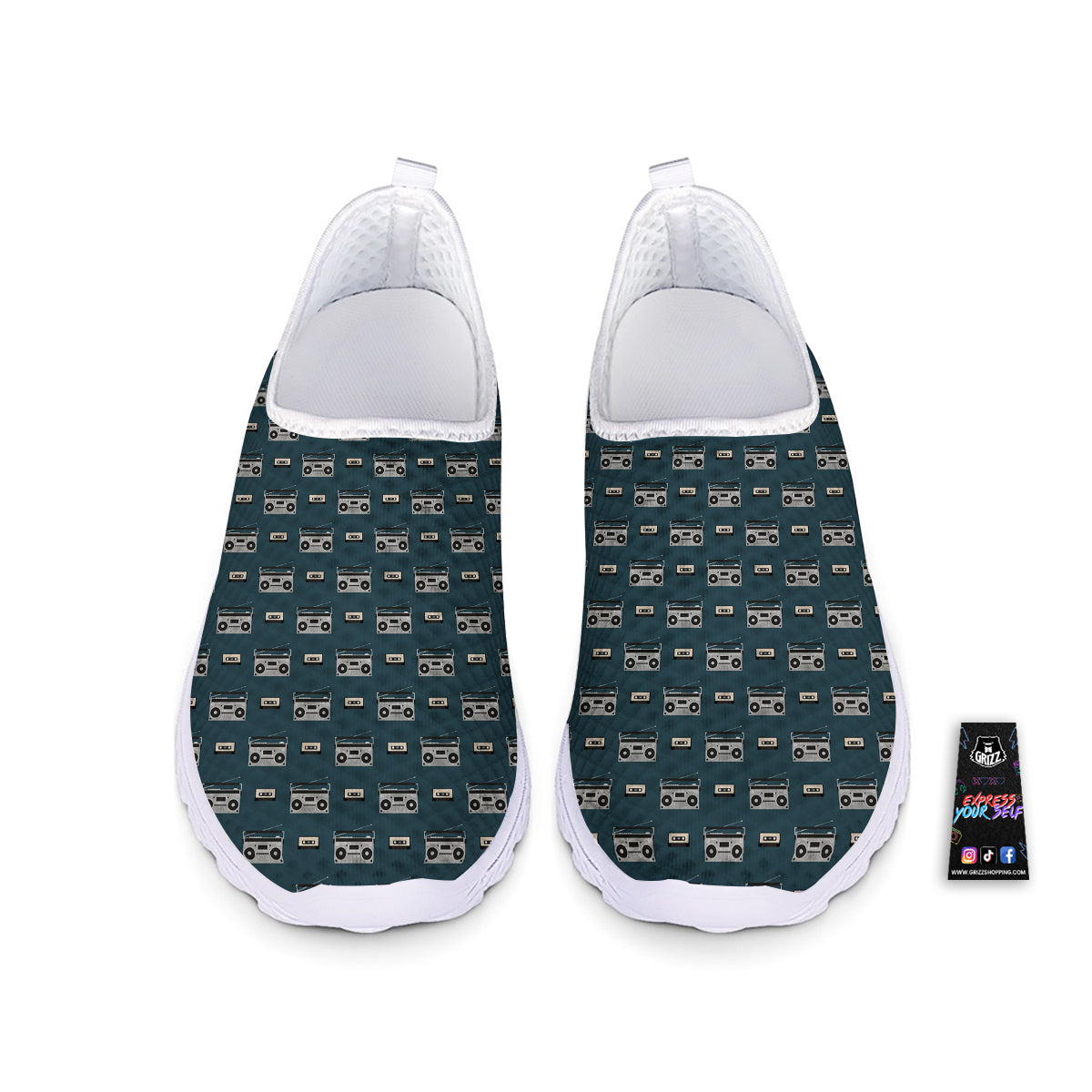 Boombox And Cassette Tape Print Pattern Nurse Shoes-grizzshop