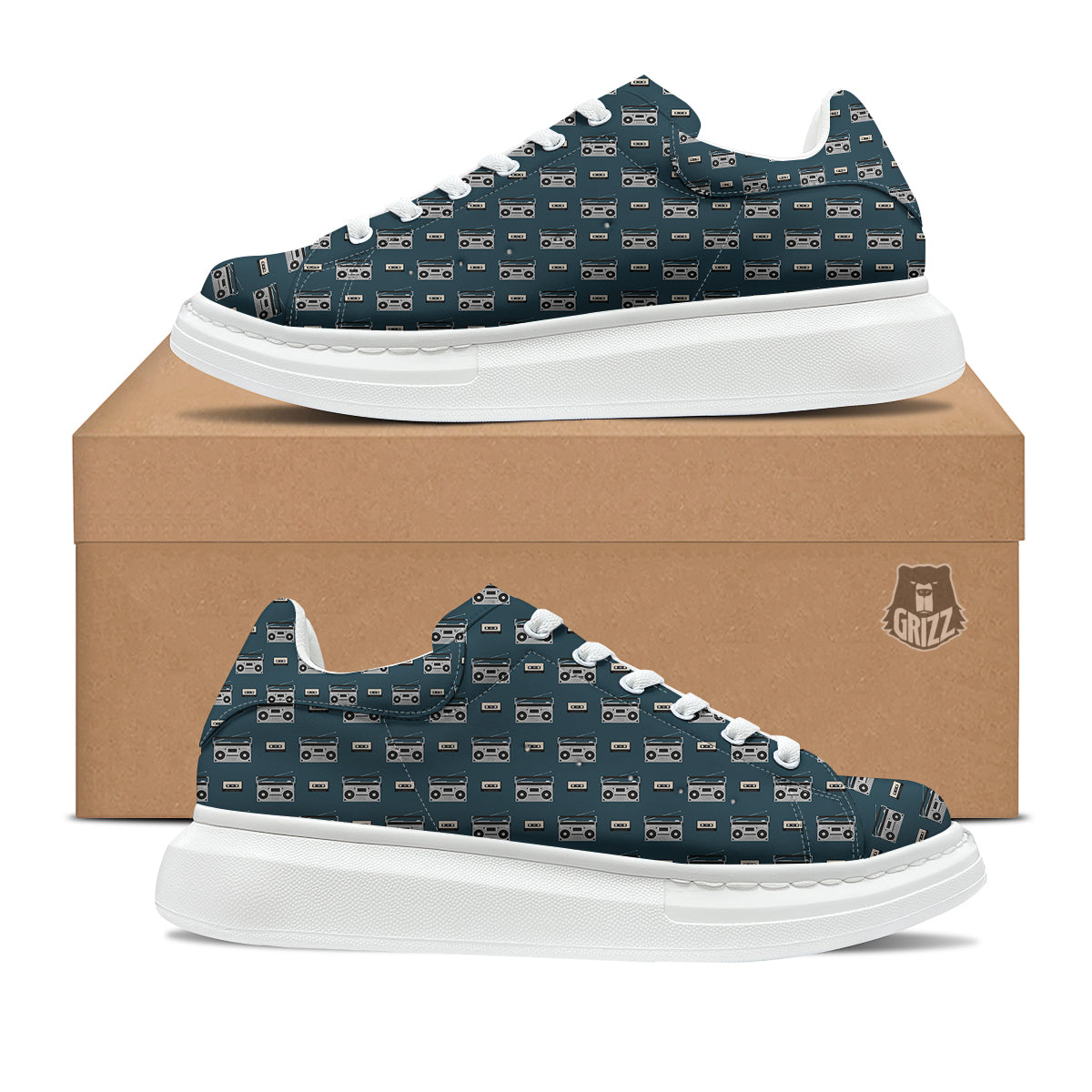 Boombox And Cassette Tape Print Pattern Platform Shoes-grizzshop