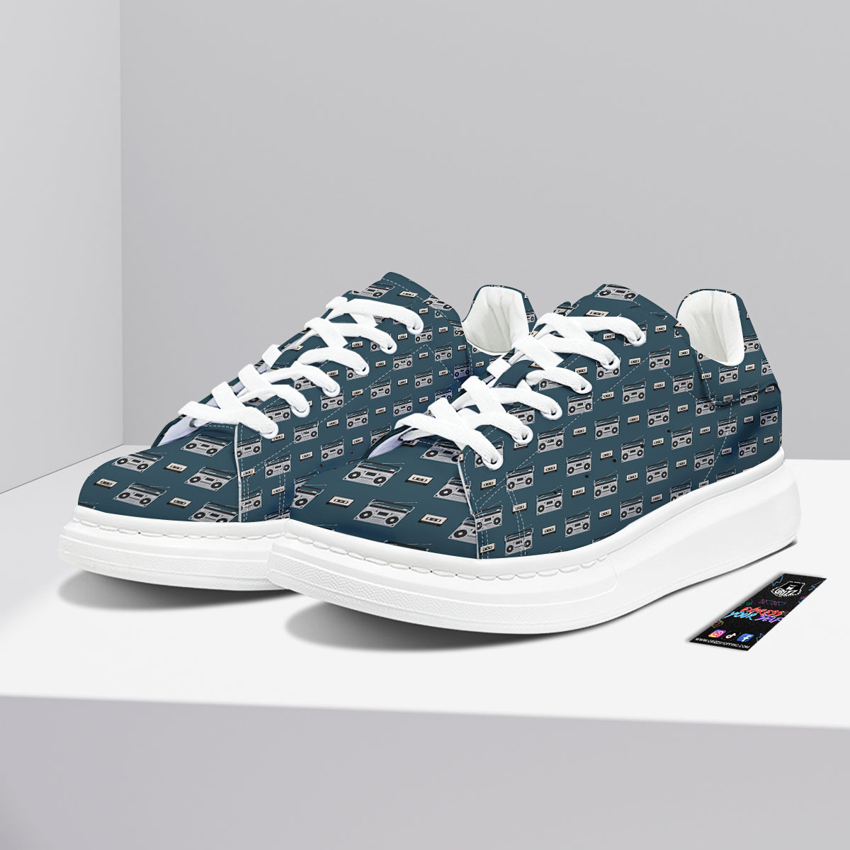 Boombox And Cassette Tape Print Pattern Platform Shoes-grizzshop