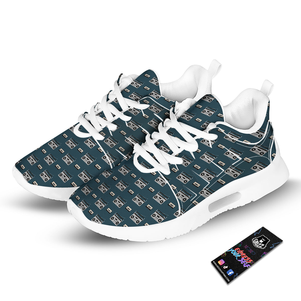 Boombox And Cassette Tape Print Pattern Tennis Shoes-grizzshop