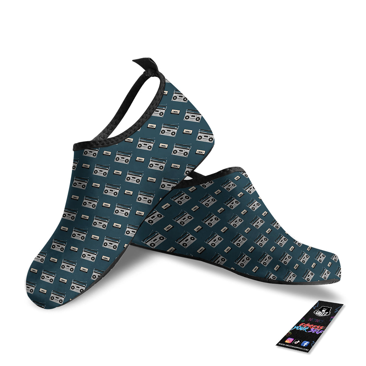 Boombox And Cassette Tape Print Pattern Water Shoes-grizzshop