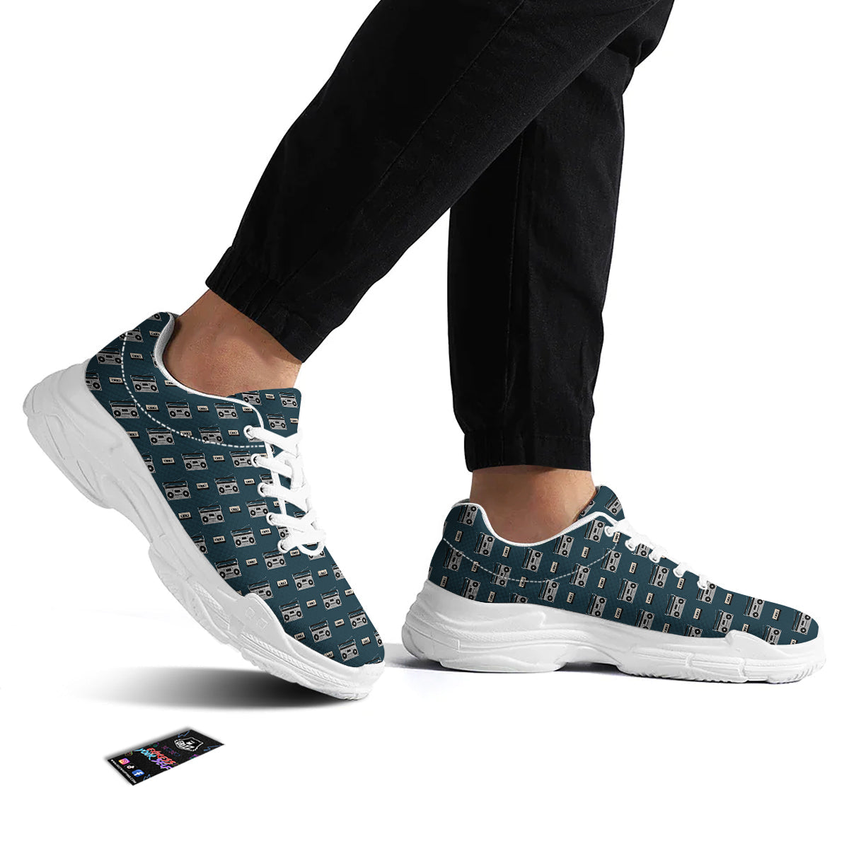 Boombox And Cassette Tape Print Pattern White Chunky Shoes-grizzshop