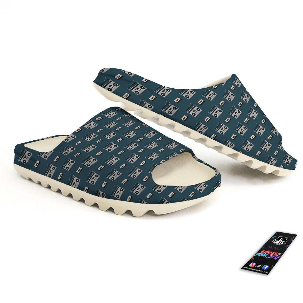 Boombox And Cassette Tape Print Pattern Sandals-grizzshop