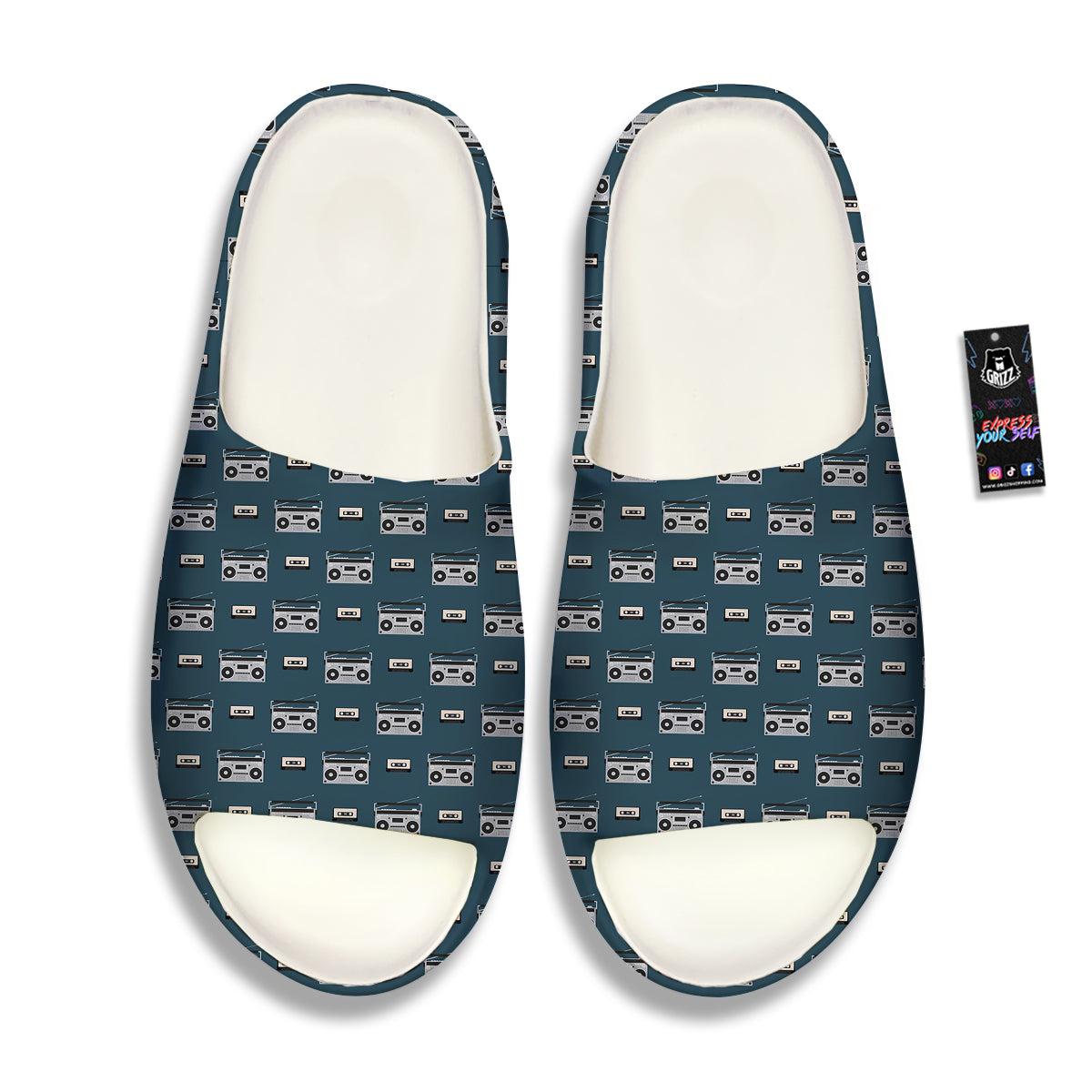 Boombox And Cassette Tape Print Pattern Sandals-grizzshop