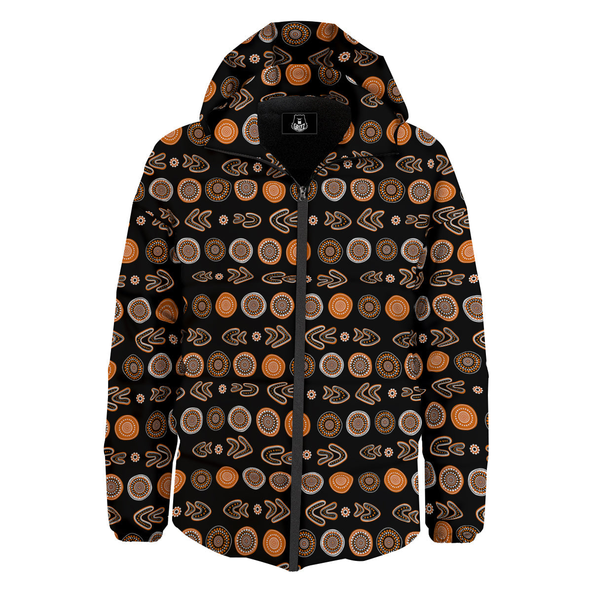 Boomerang Aboriginal Print Pattern Down Jacket-grizzshop