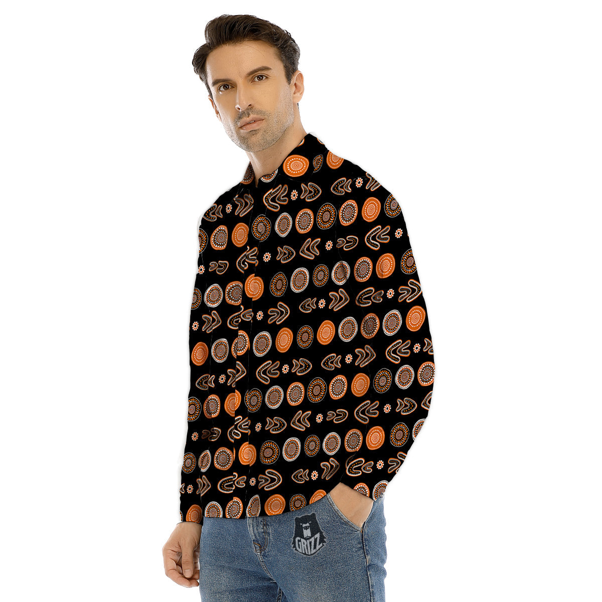 Boomerang Aboriginal Print Pattern Men's Dress Shirts-grizzshop