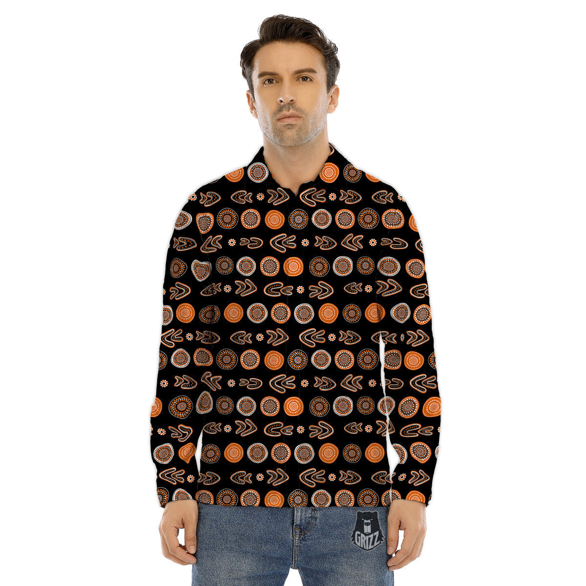 Boomerang Aboriginal Print Pattern Men's Dress Shirts-grizzshop
