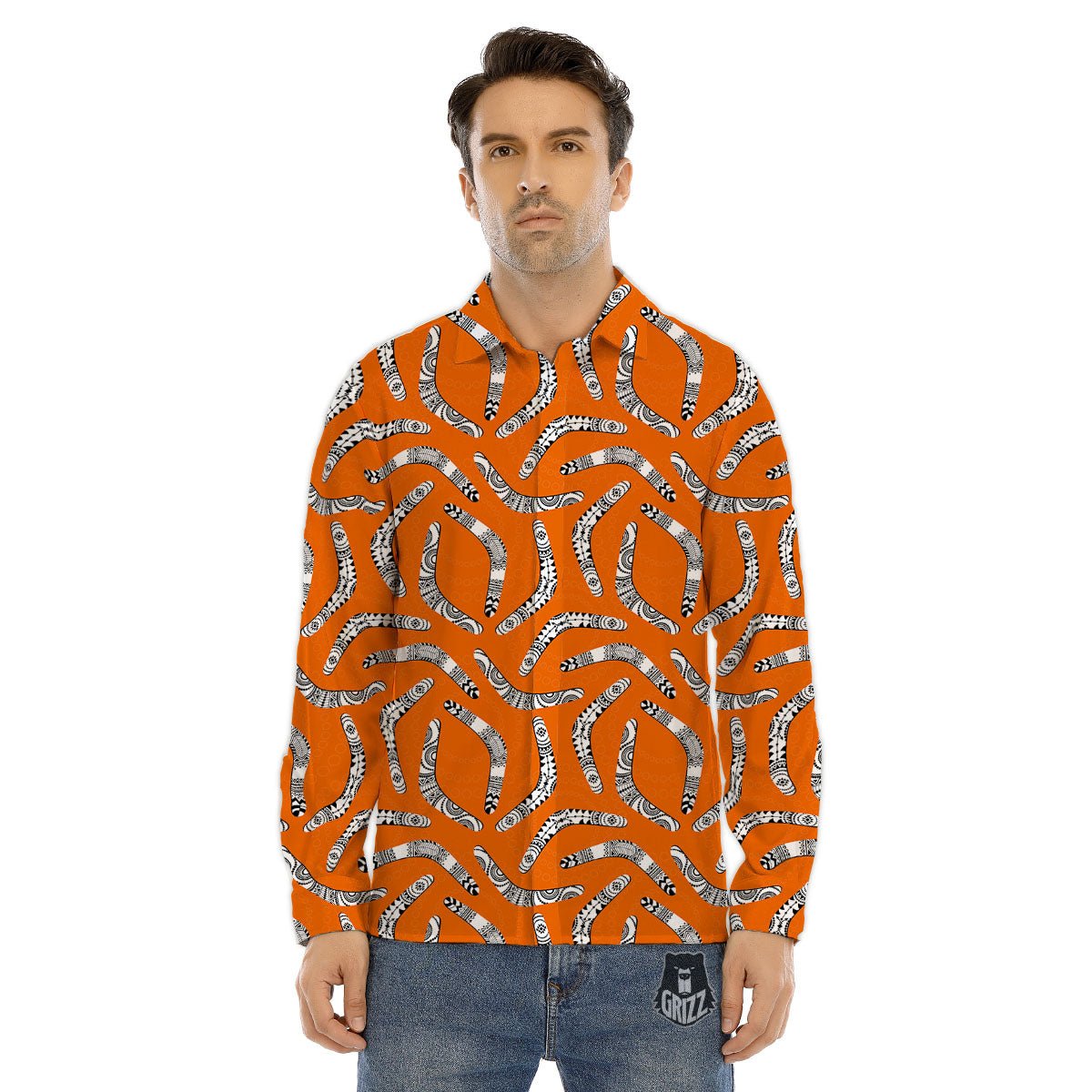 Boomerang Australian Aboriginal Print Men's Dress Shirts-grizzshop