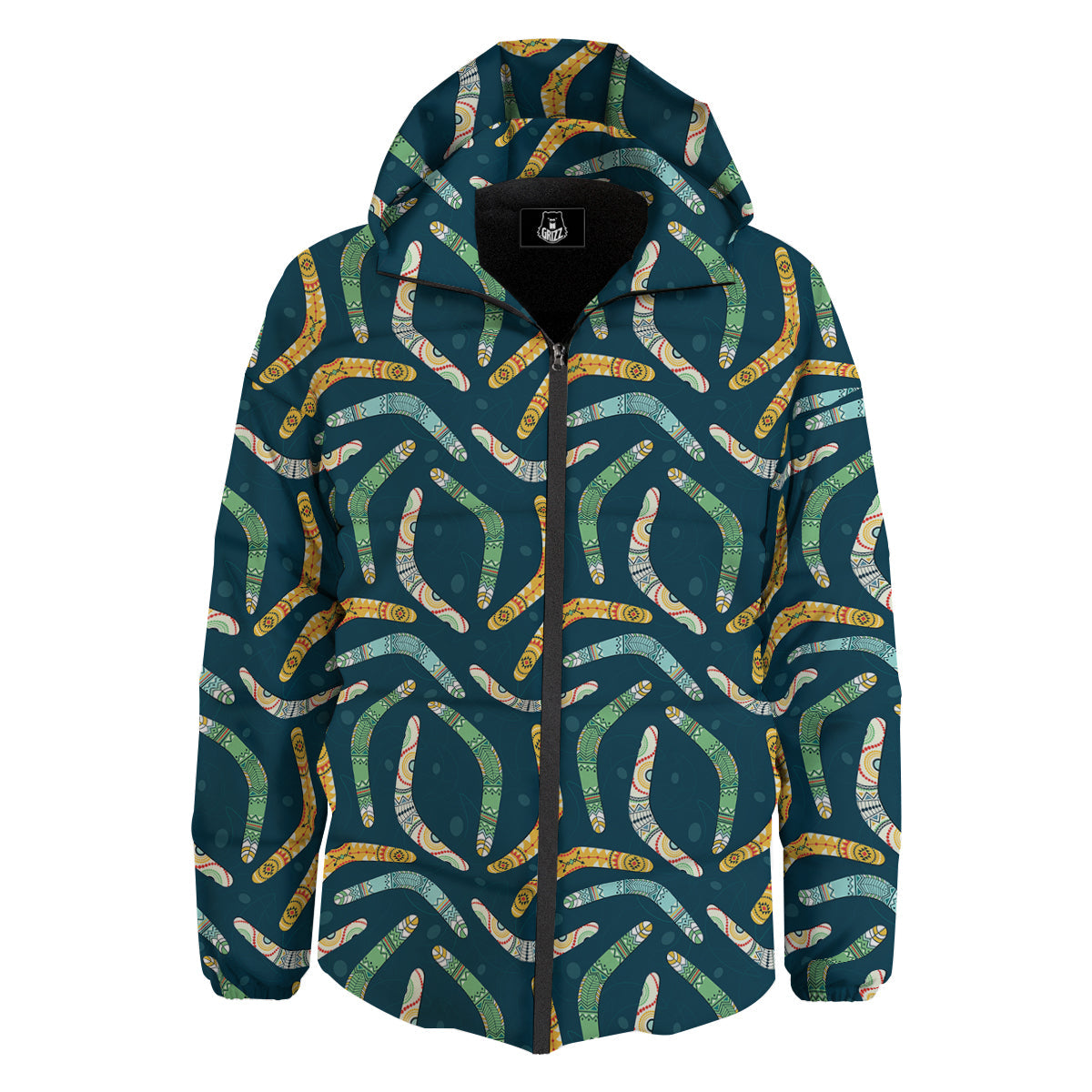 Boomerang Australian Print Pattern Down Jacket-grizzshop