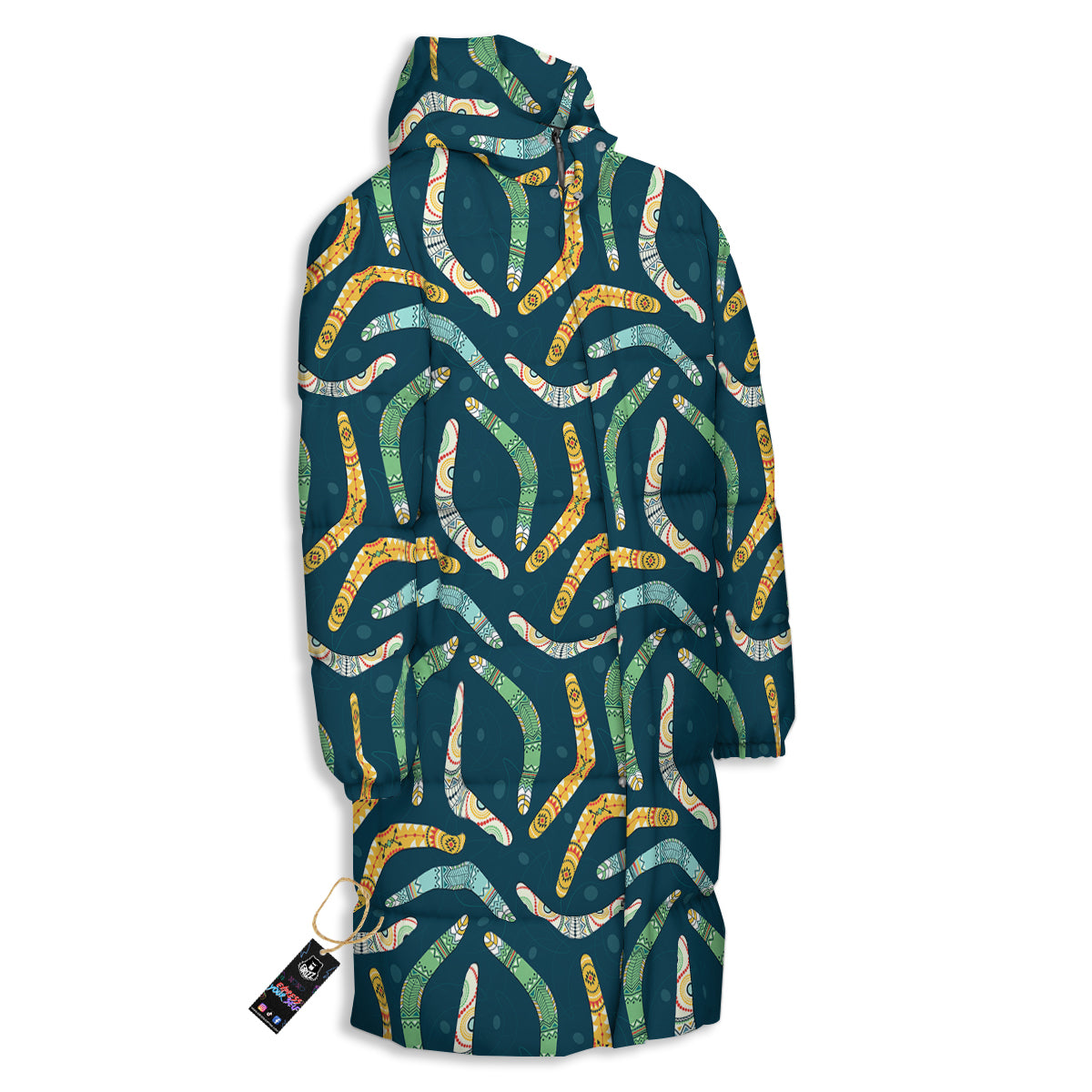 Boomerang Australian Print Pattern Long Down Jacket-grizzshop