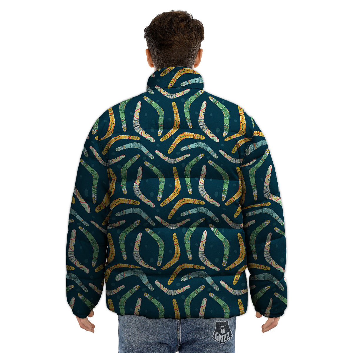 Boomerang Australian Print Pattern Puffer Jacket-grizzshop