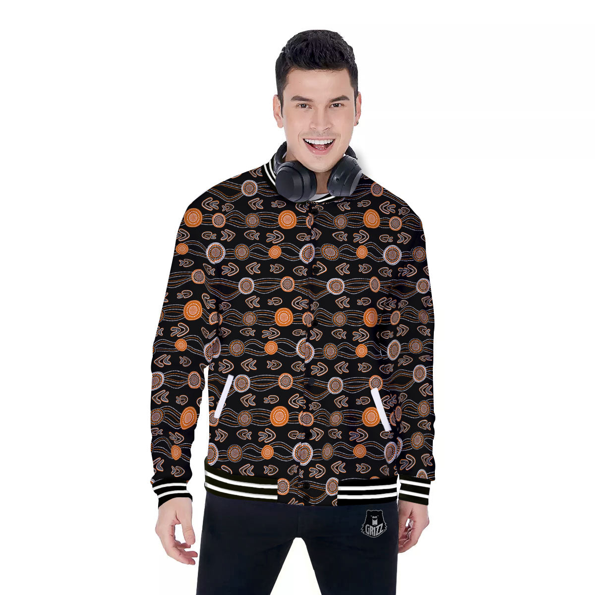 Boomerang Dot Aboriginal Print Baseball Jacket-grizzshop
