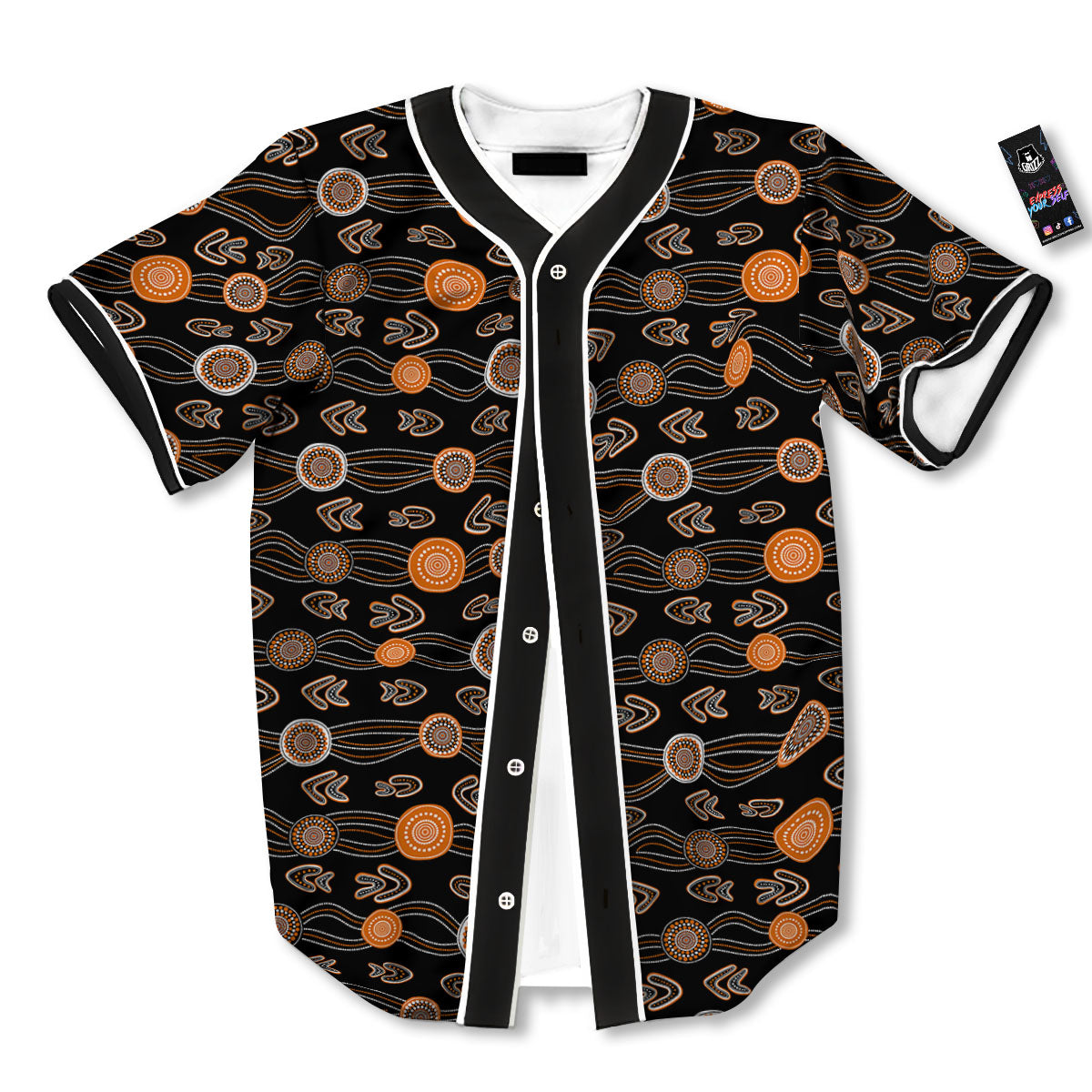 Boomerang Dot Aboriginal Print Baseball Jersey-grizzshop