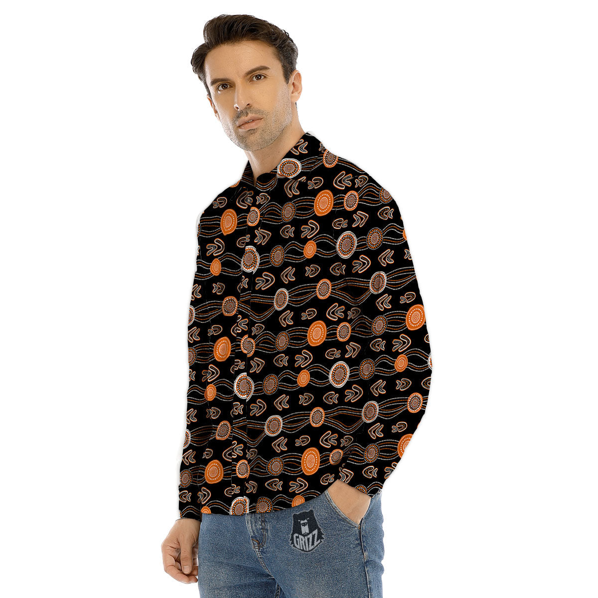 Boomerang Dot Aboriginal Print Men's Dress Shirts-grizzshop