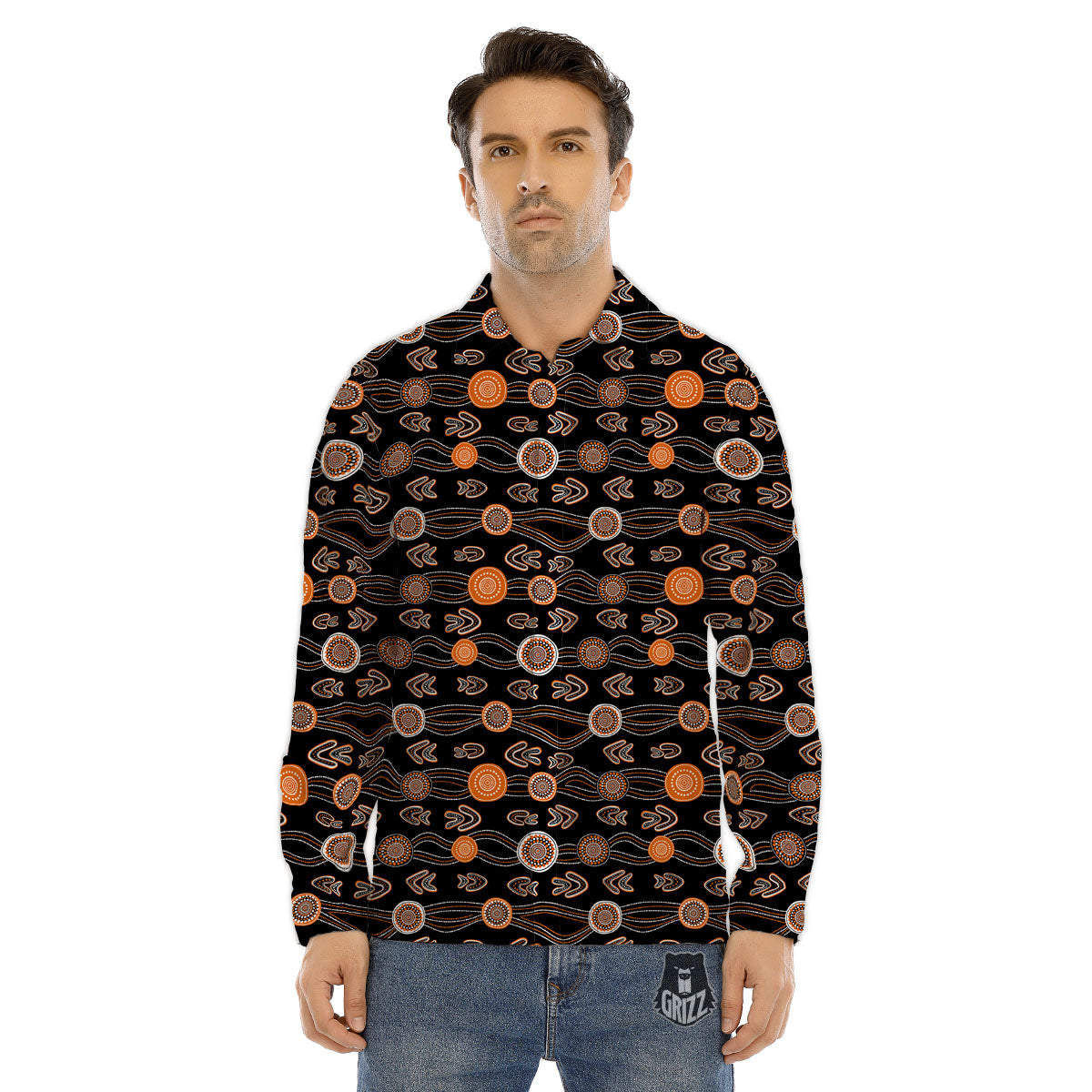 Boomerang Dot Aboriginal Print Men's Dress Shirts-grizzshop