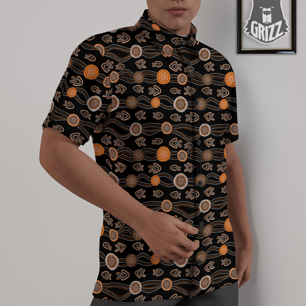 Boomerang Dot Aboriginal Print Untucked Shirts-grizzshop