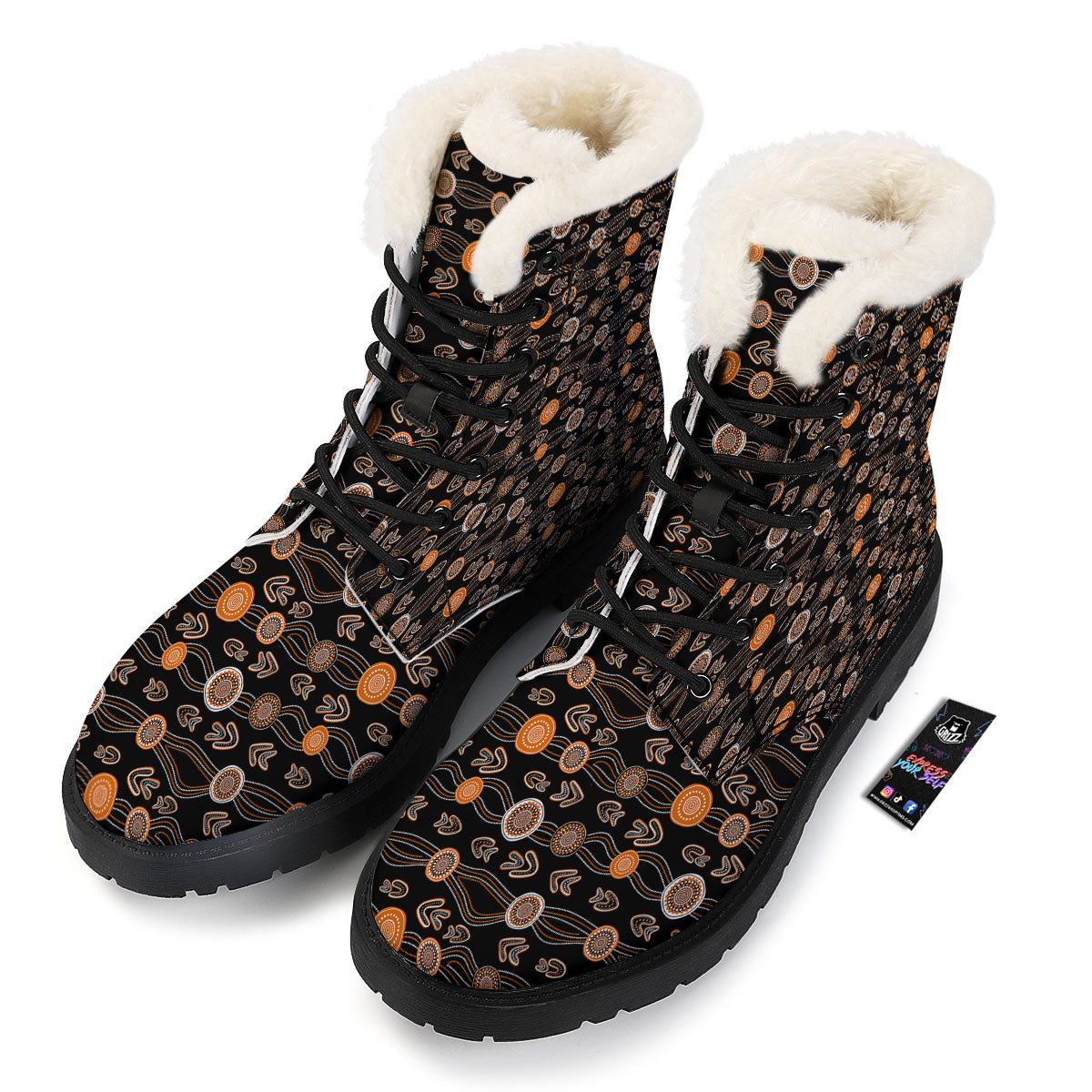 Boomerang Dot Aboriginal Print Winter Boots-grizzshop