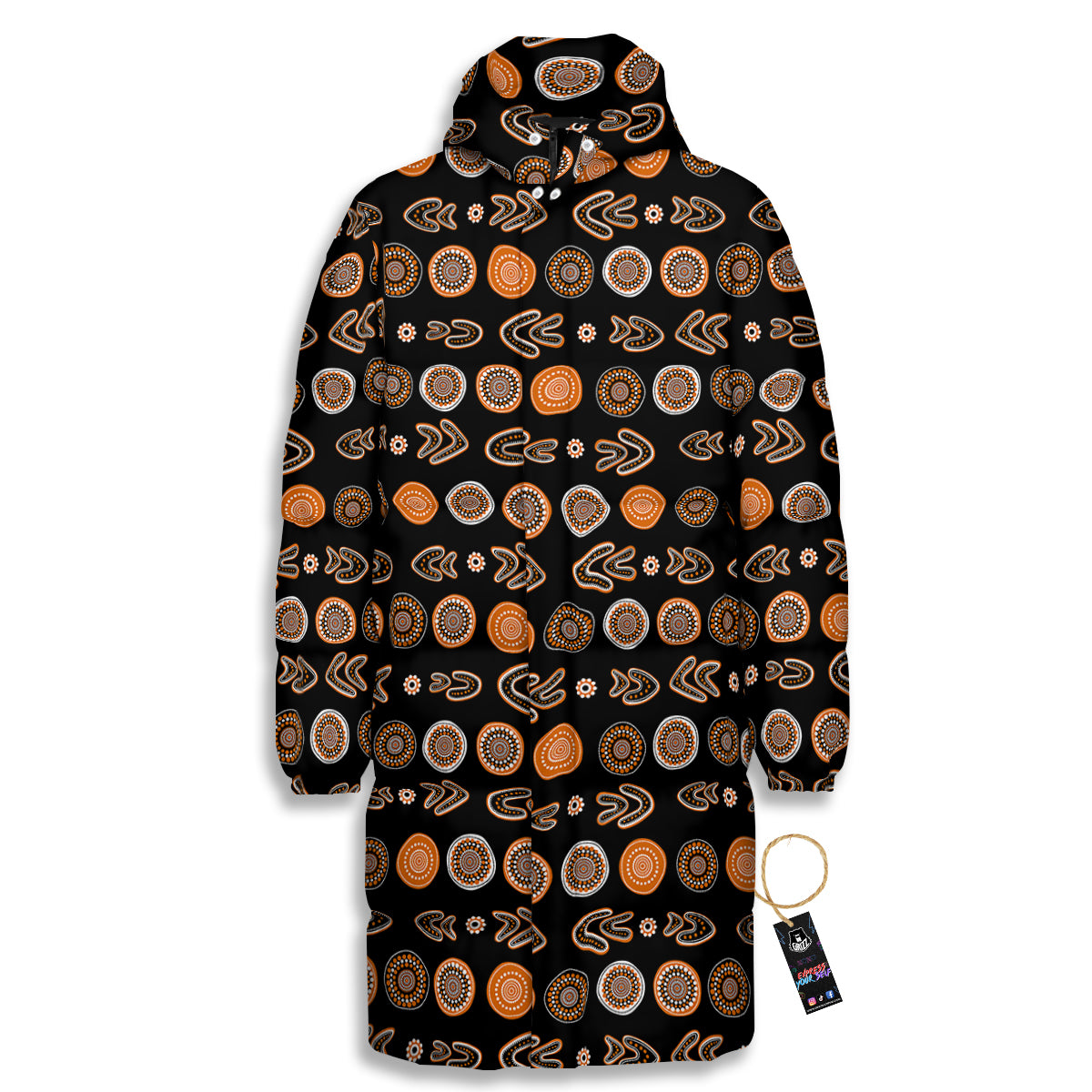 Boomerang Aboriginal Print Pattern Long Down Jacket