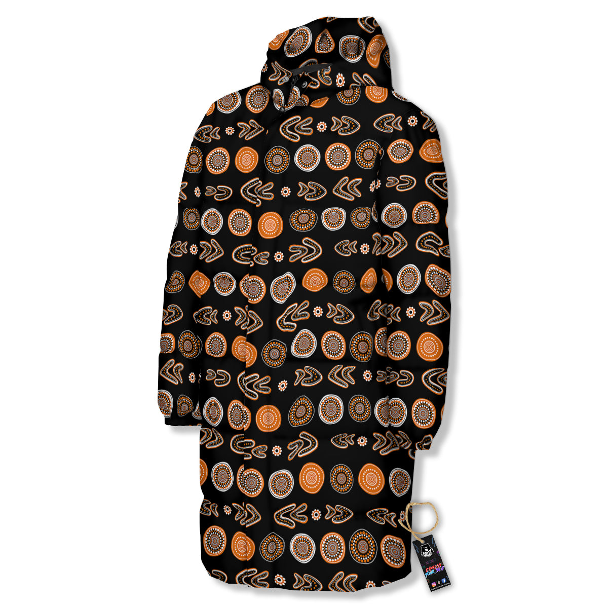 Boomerang Aboriginal Print Pattern Long Down Jacket