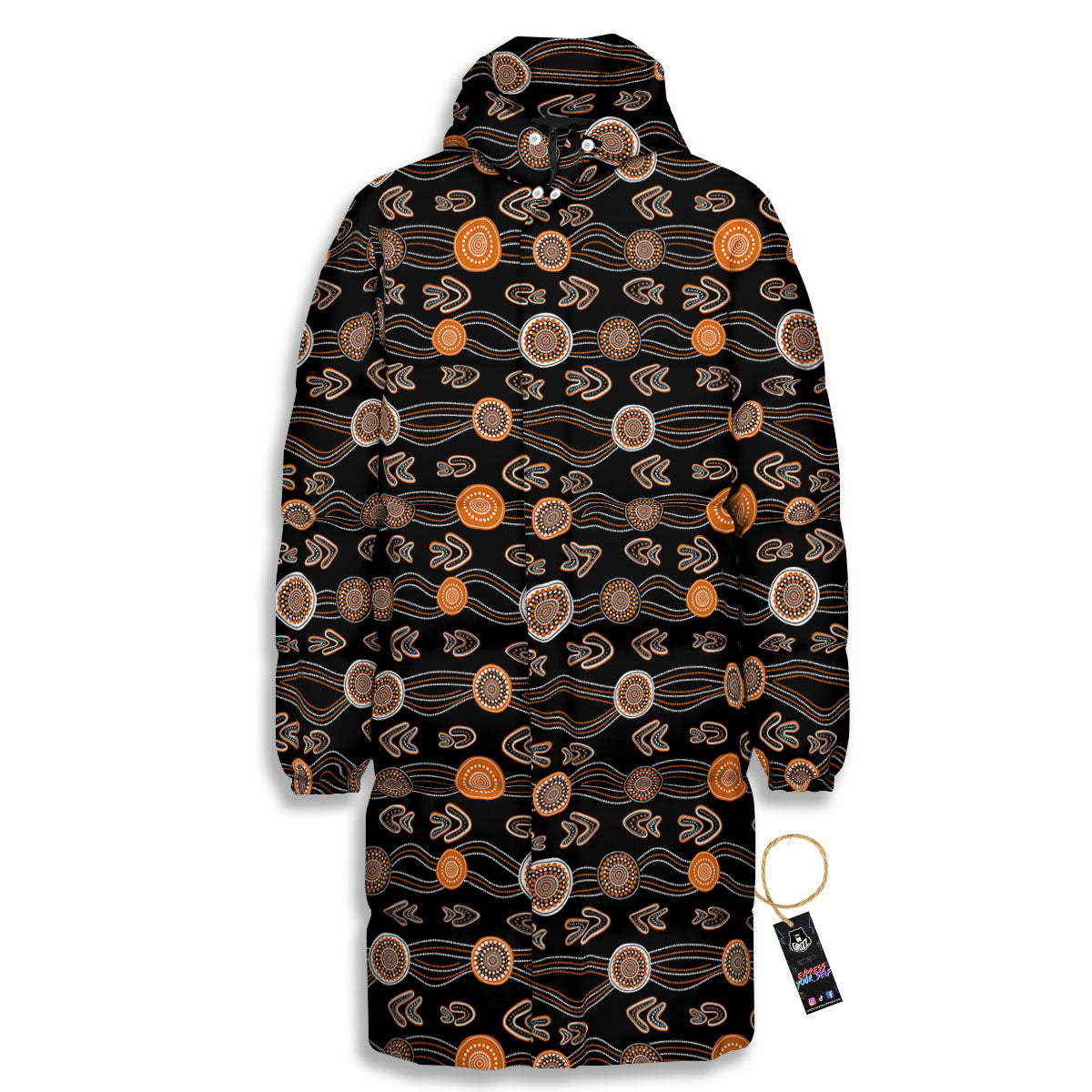 Boomerang Dot Aboriginal Print Long Down Jacket