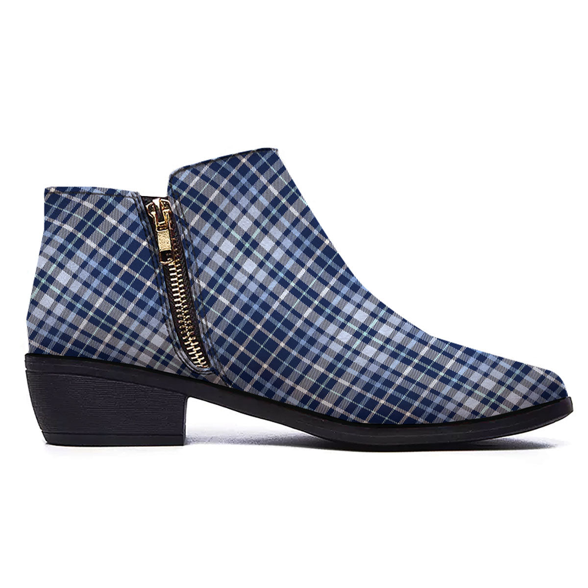 Border Tartan Blue Print Pattern Ankle Boots-grizzshop