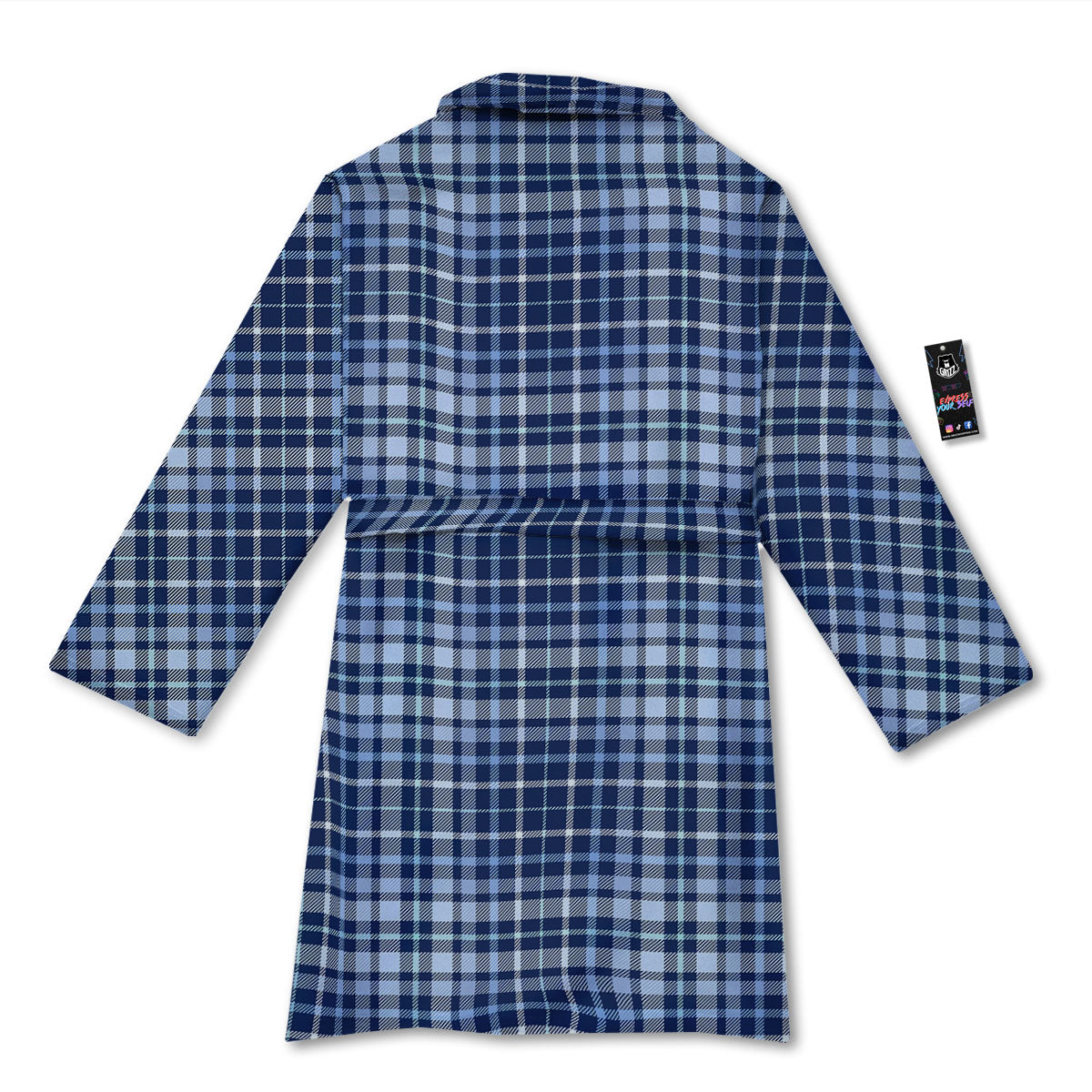 Border Tartan Blue Print Pattern Bathrobe-grizzshop