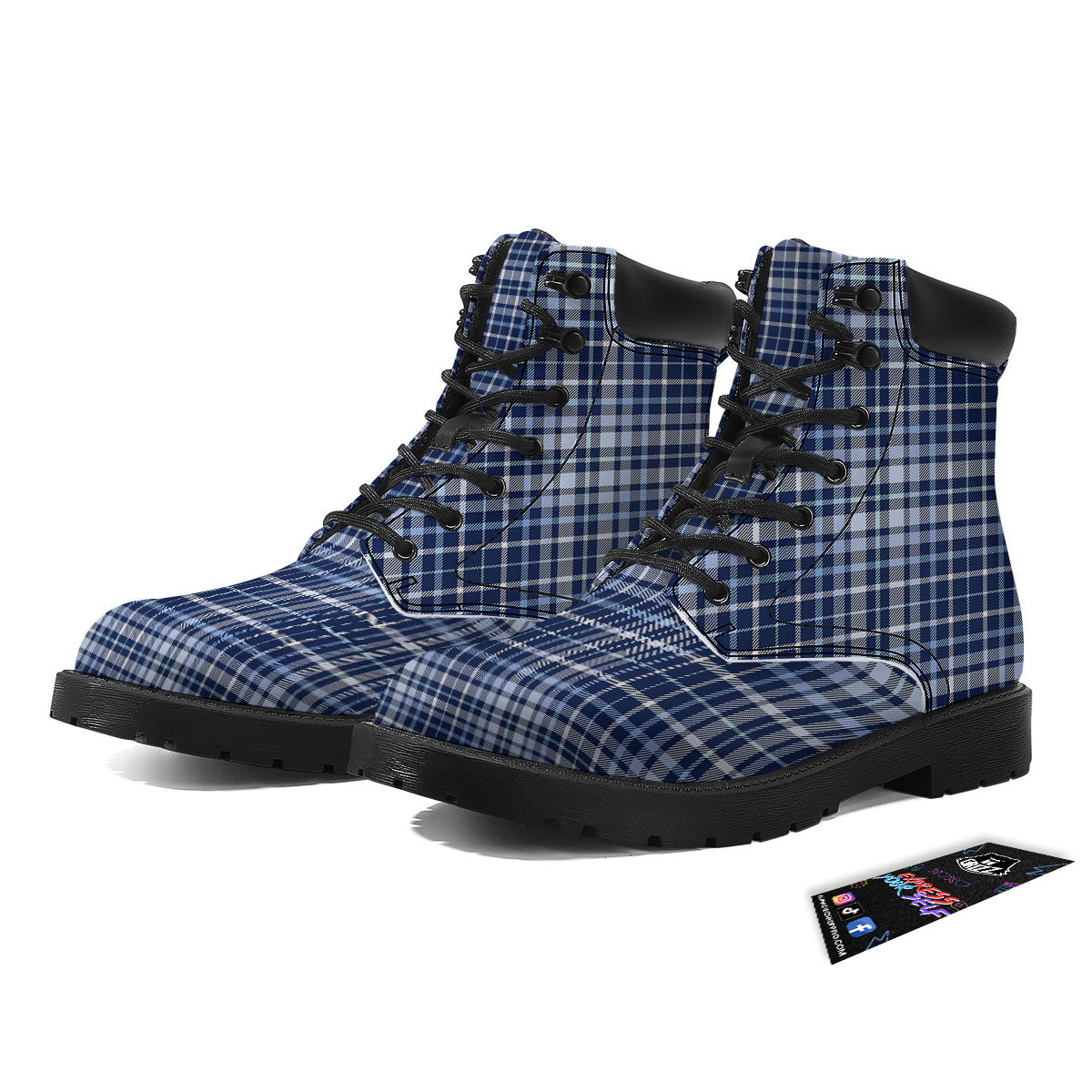 Border Tartan Blue Print Pattern Boots-grizzshop