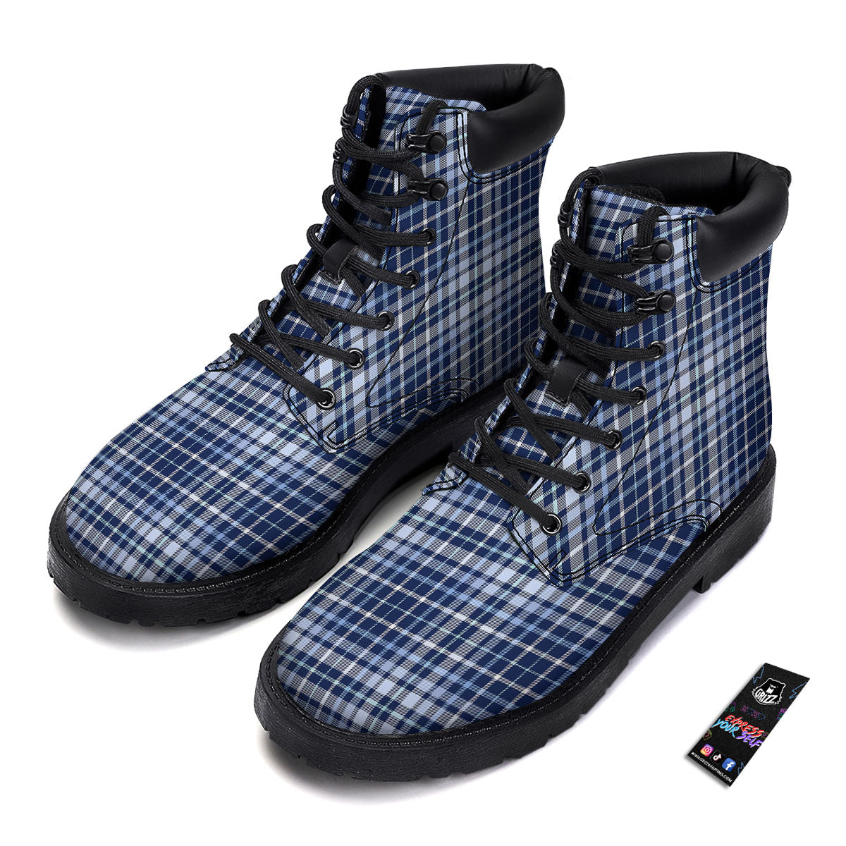 Border Tartan Blue Print Pattern Boots-grizzshop