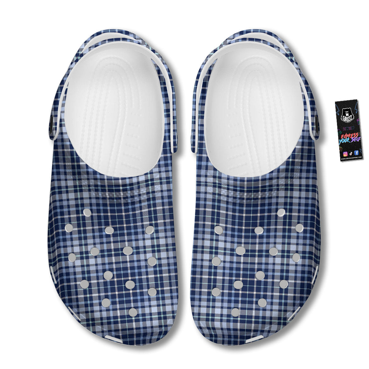 Border Tartan Blue Print Pattern Clog-grizzshop