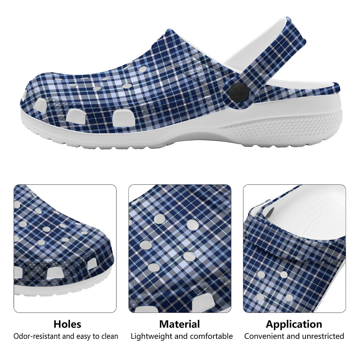 Border Tartan Blue Print Pattern Clog-grizzshop