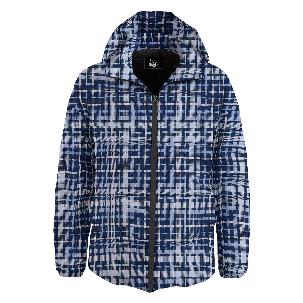 Border Tartan Blue Print Pattern Down Jacket-grizzshop