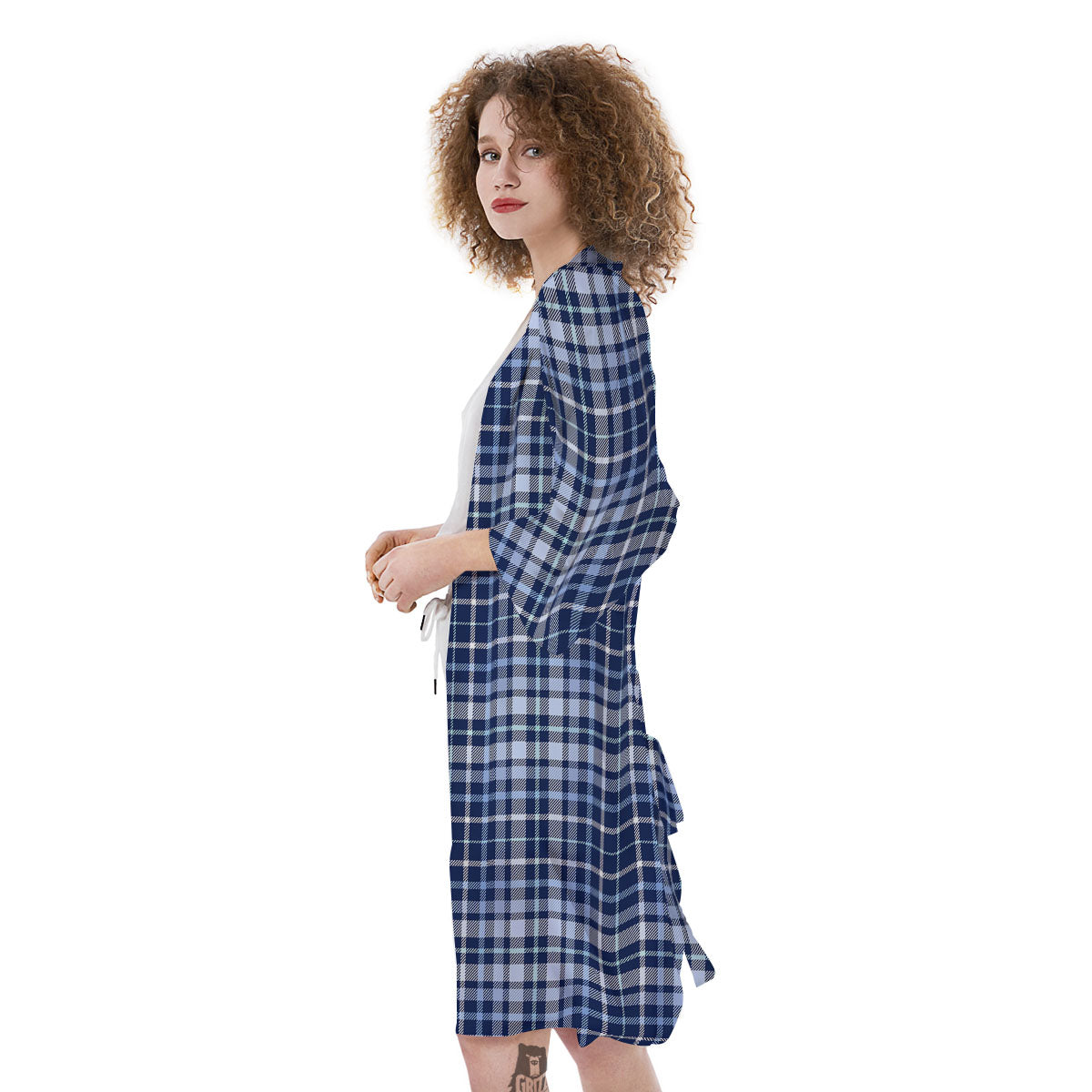 Border Tartan Blue Print Pattern Kimono-grizzshop