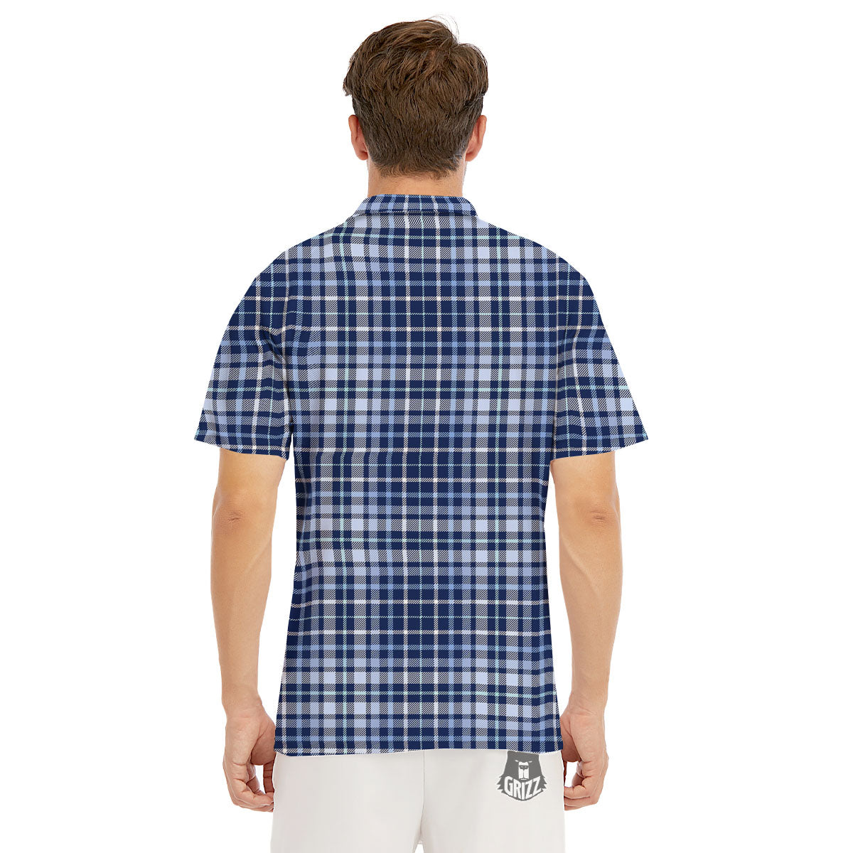 Border Tartan Blue Print Pattern Men's Golf Shirts-grizzshop