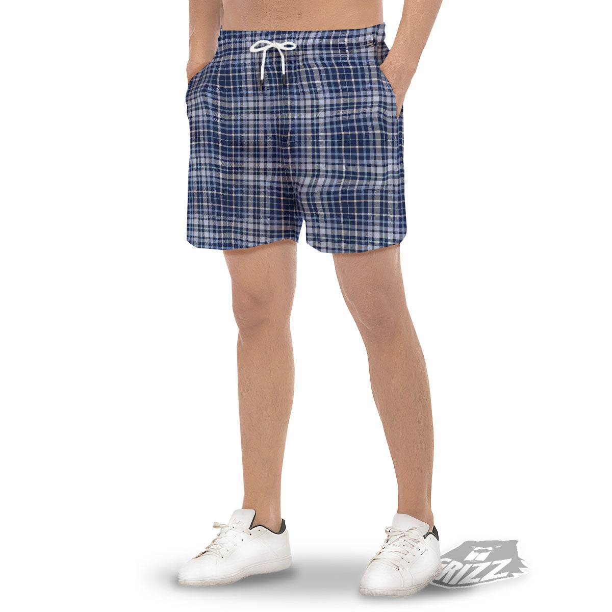 Border Tartan Blue Print Pattern Men's Gym Shorts-grizzshop