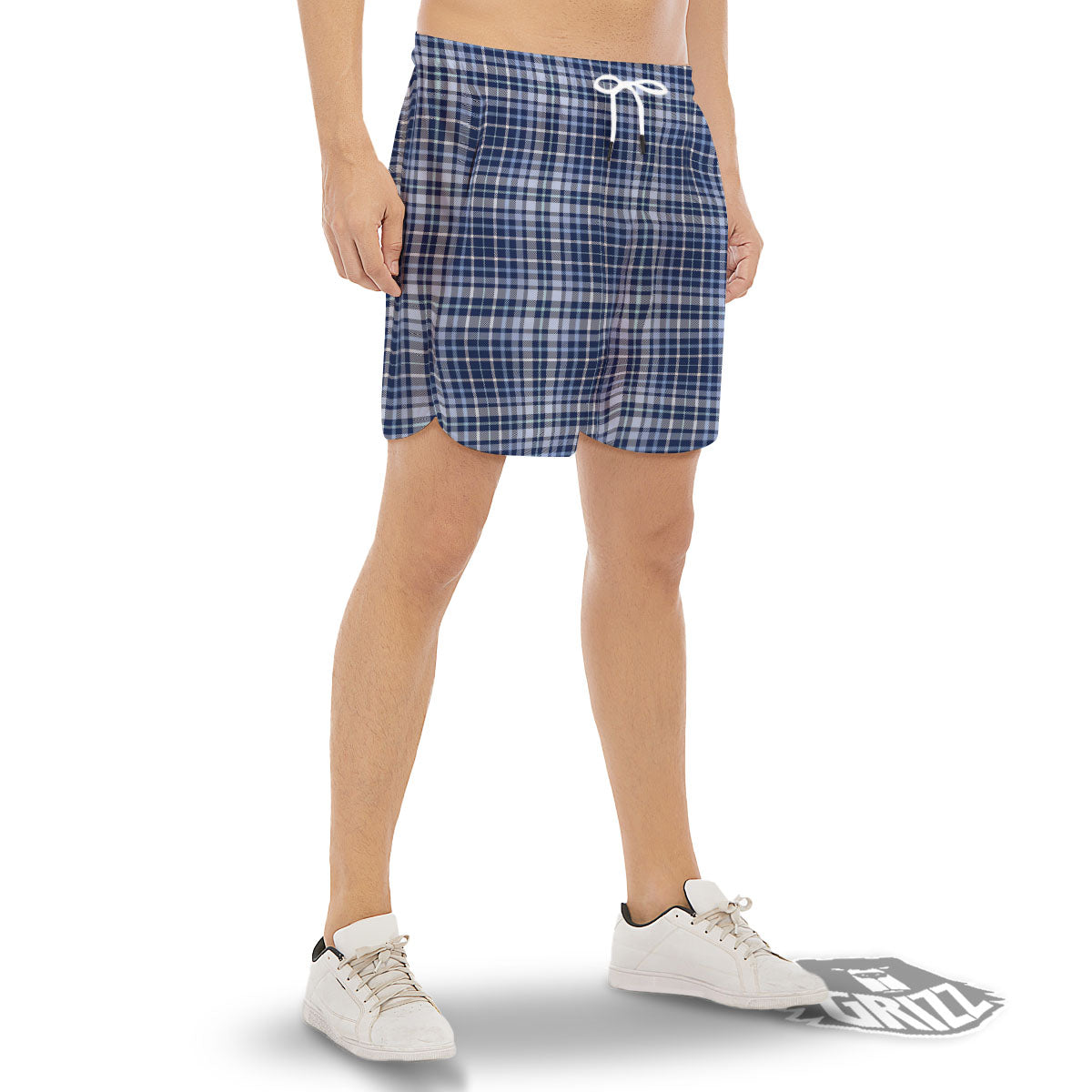 Border Tartan Blue Print Pattern Men's Gym Shorts-grizzshop