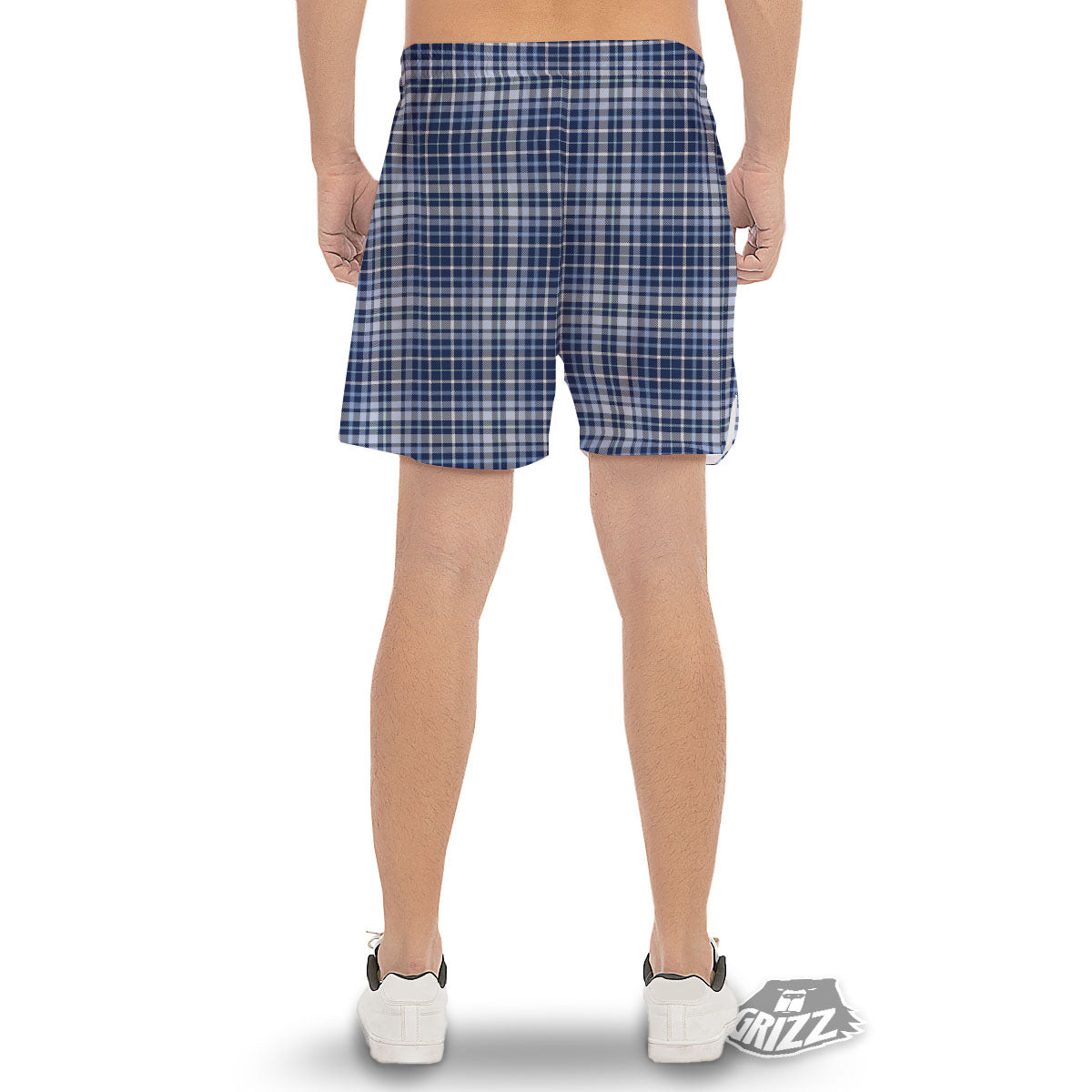 Border Tartan Blue Print Pattern Men's Gym Shorts-grizzshop