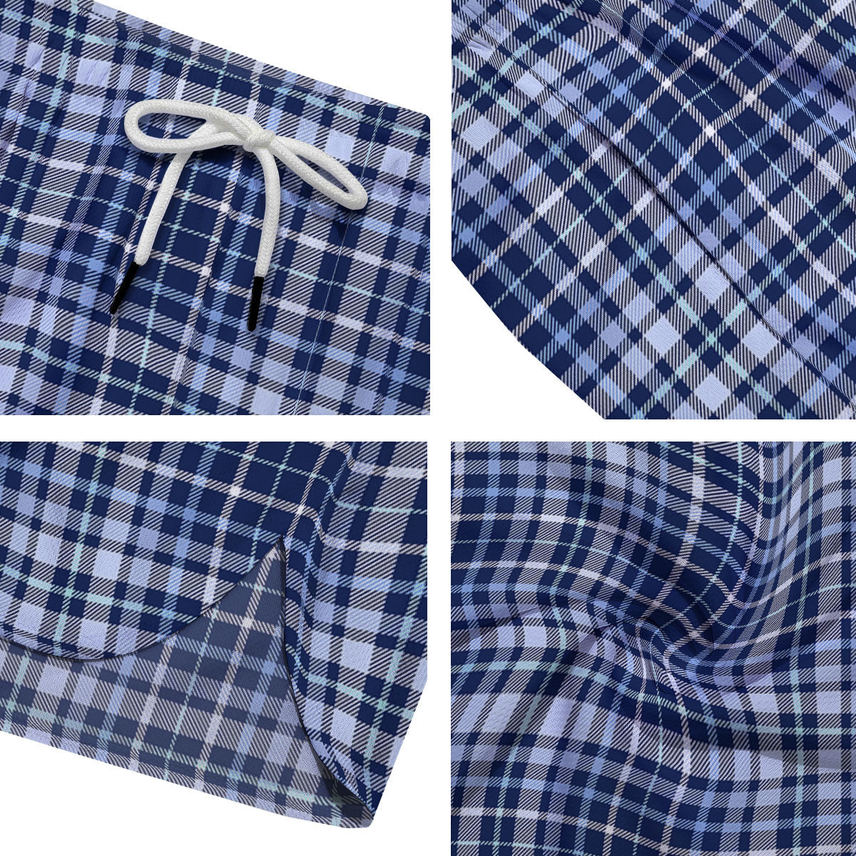 Border Tartan Blue Print Pattern Men's Running Shorts-grizzshop