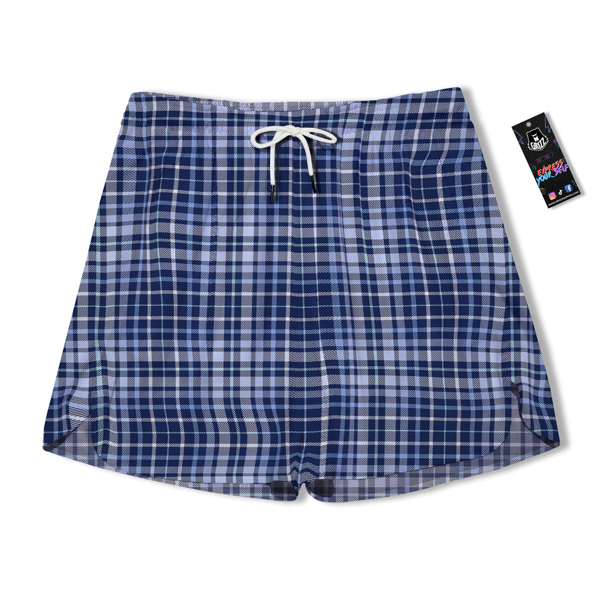 Border Tartan Blue Print Pattern Men's Running Shorts-grizzshop