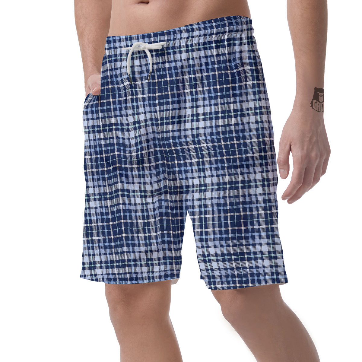 Border Tartan Blue Print Pattern Men's Shorts-grizzshop