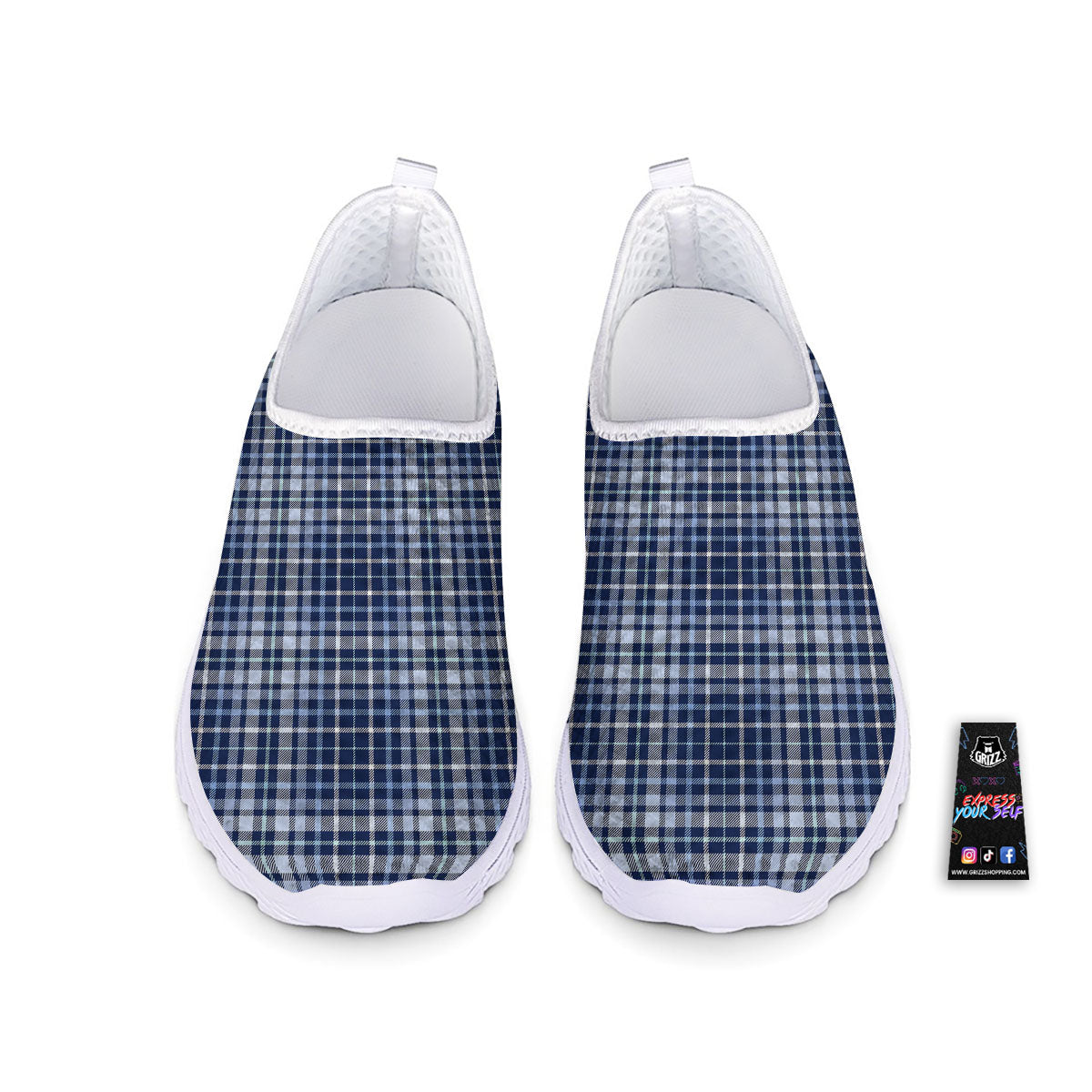 Border Tartan Blue Print Pattern Nurse Shoes-grizzshop