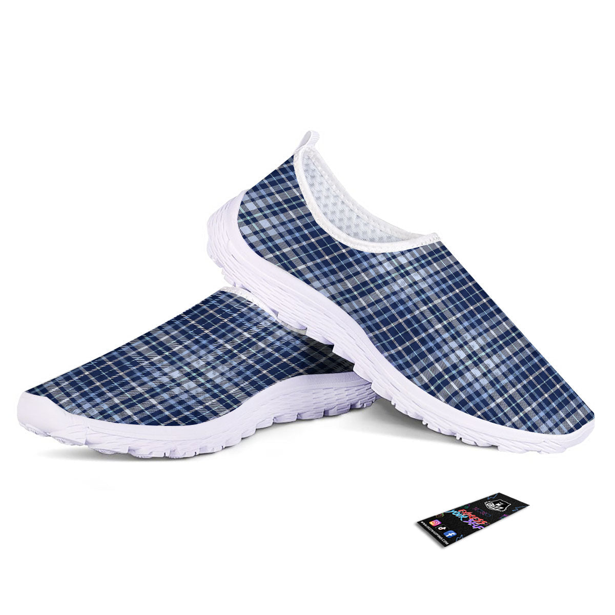 Border Tartan Blue Print Pattern Nurse Shoes-grizzshop