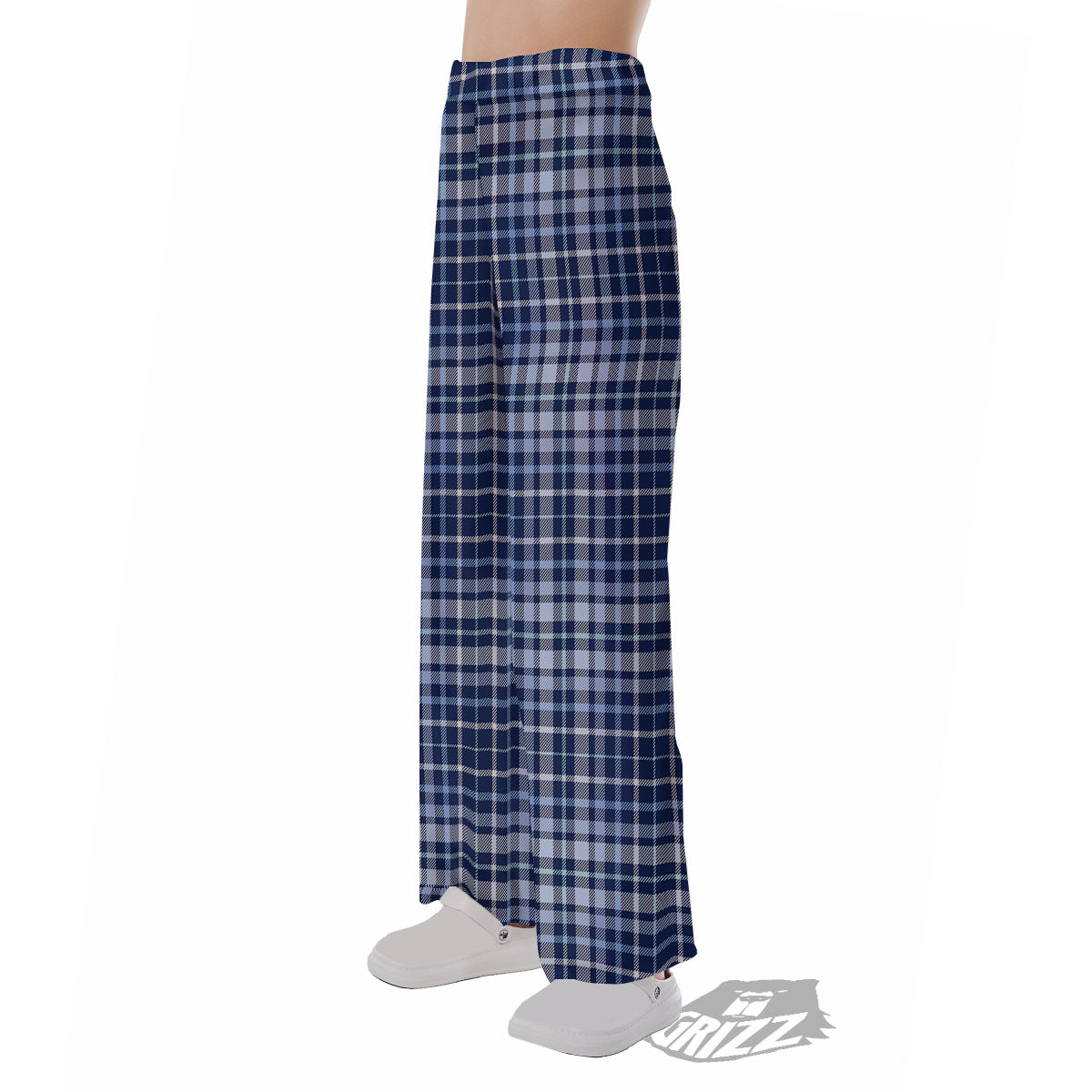Border Tartan Blue Print Pattern Pajama Pants-grizzshop