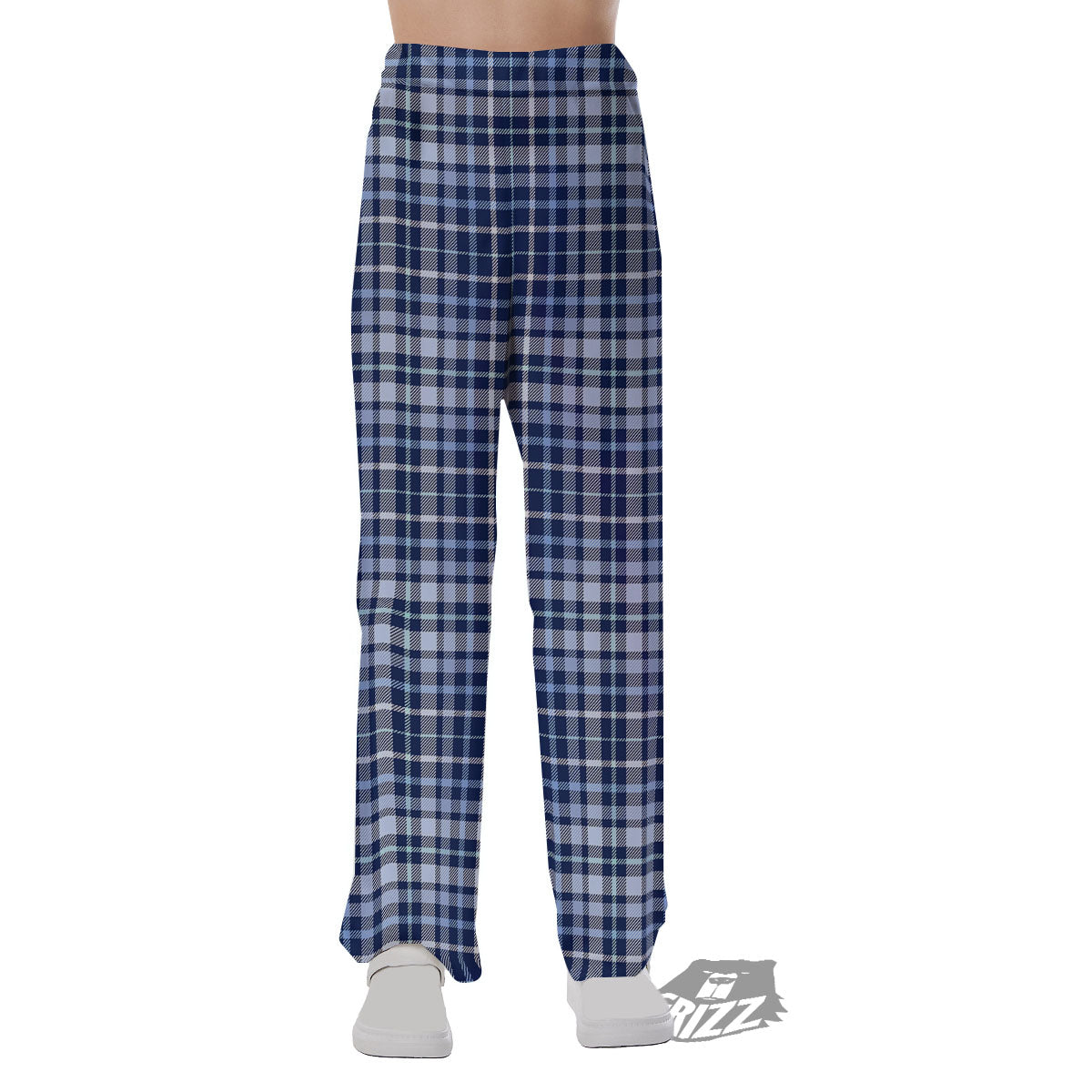 Border Tartan Blue Print Pattern Pajama Pants-grizzshop