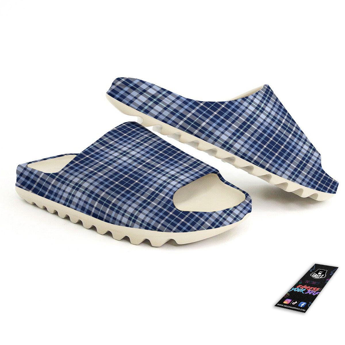 Border Tartan Blue Print Pattern Sandals-grizzshop