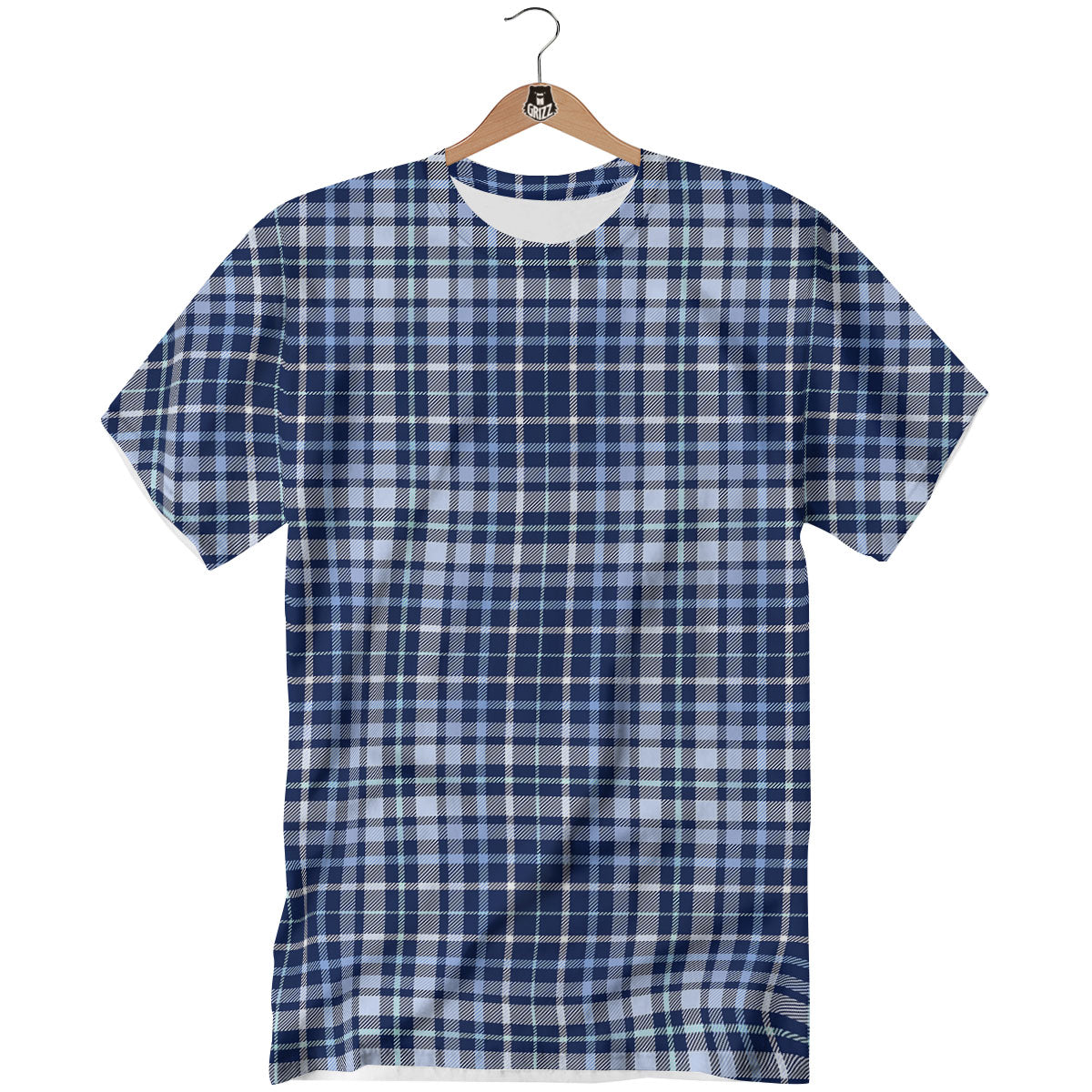 Border Tartan Blue Print Pattern T-Shirt-grizzshop