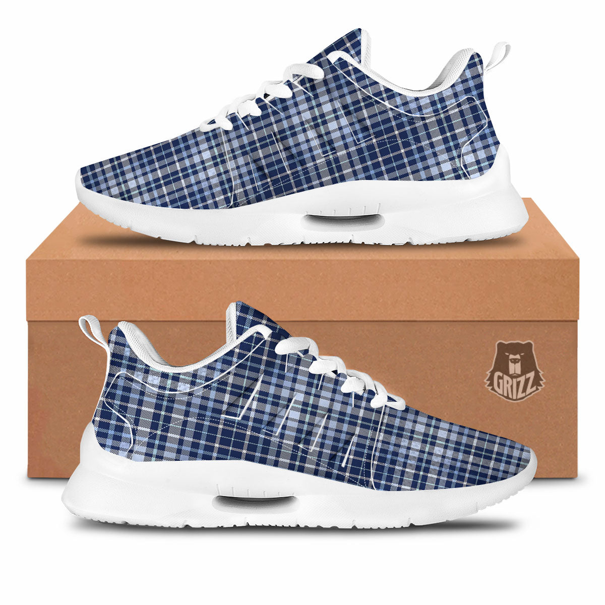 Border Tartan Blue Print Pattern Tennis Shoes-grizzshop