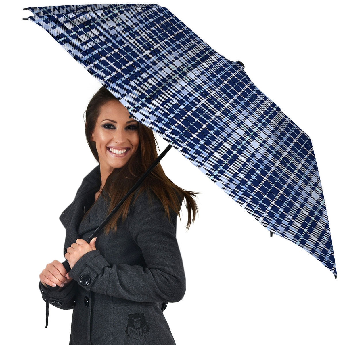 Border Tartan Blue Print Pattern Umbrella-grizzshop