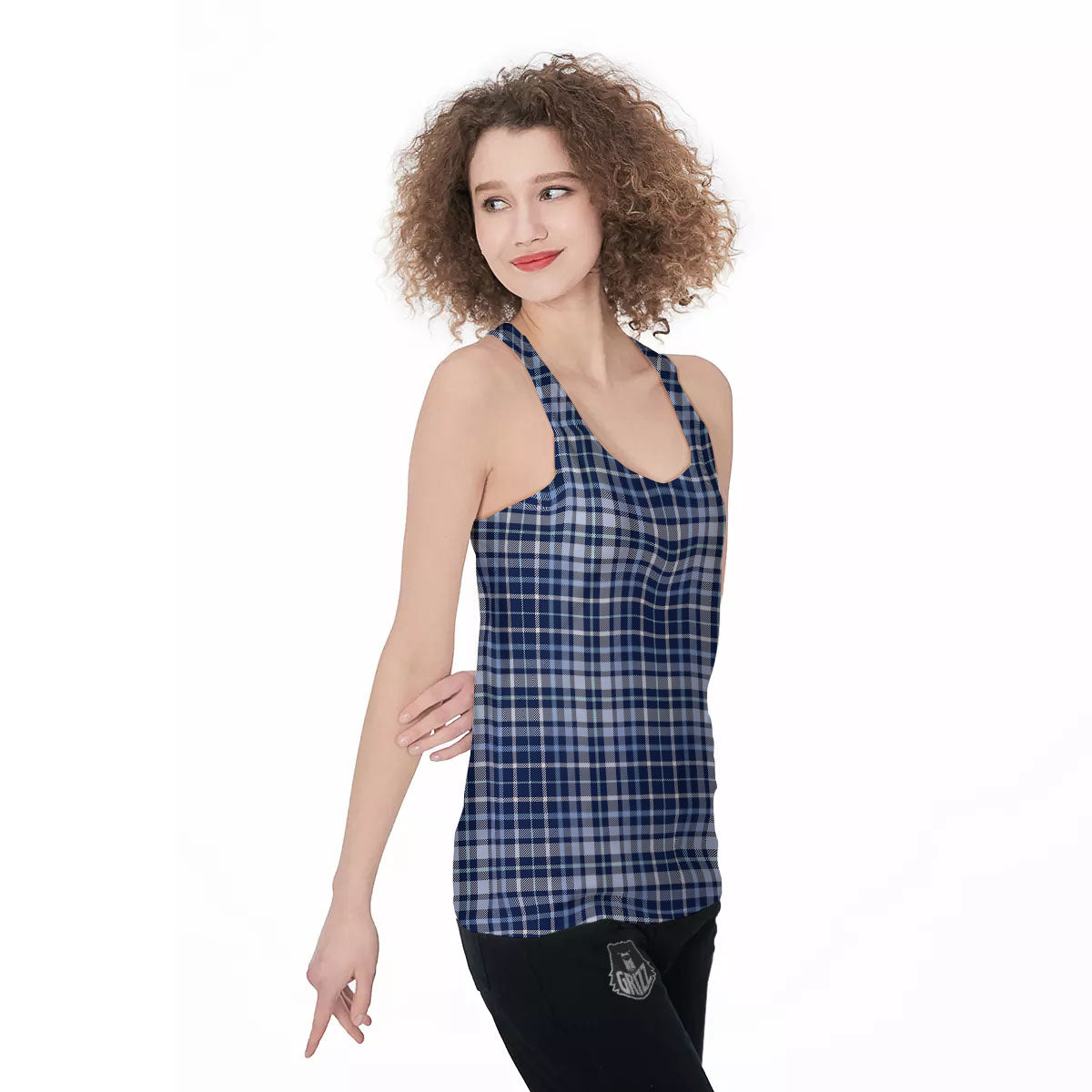 Border Tartan Blue Print Pattern Women's Racerback Tank Top-grizzshop