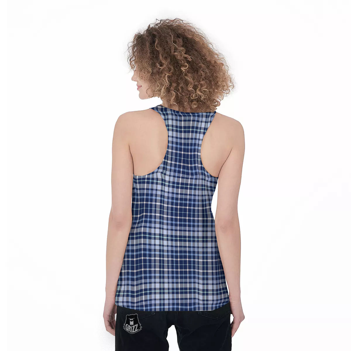 Border Tartan Blue Print Pattern Women's Racerback Tank Top-grizzshop